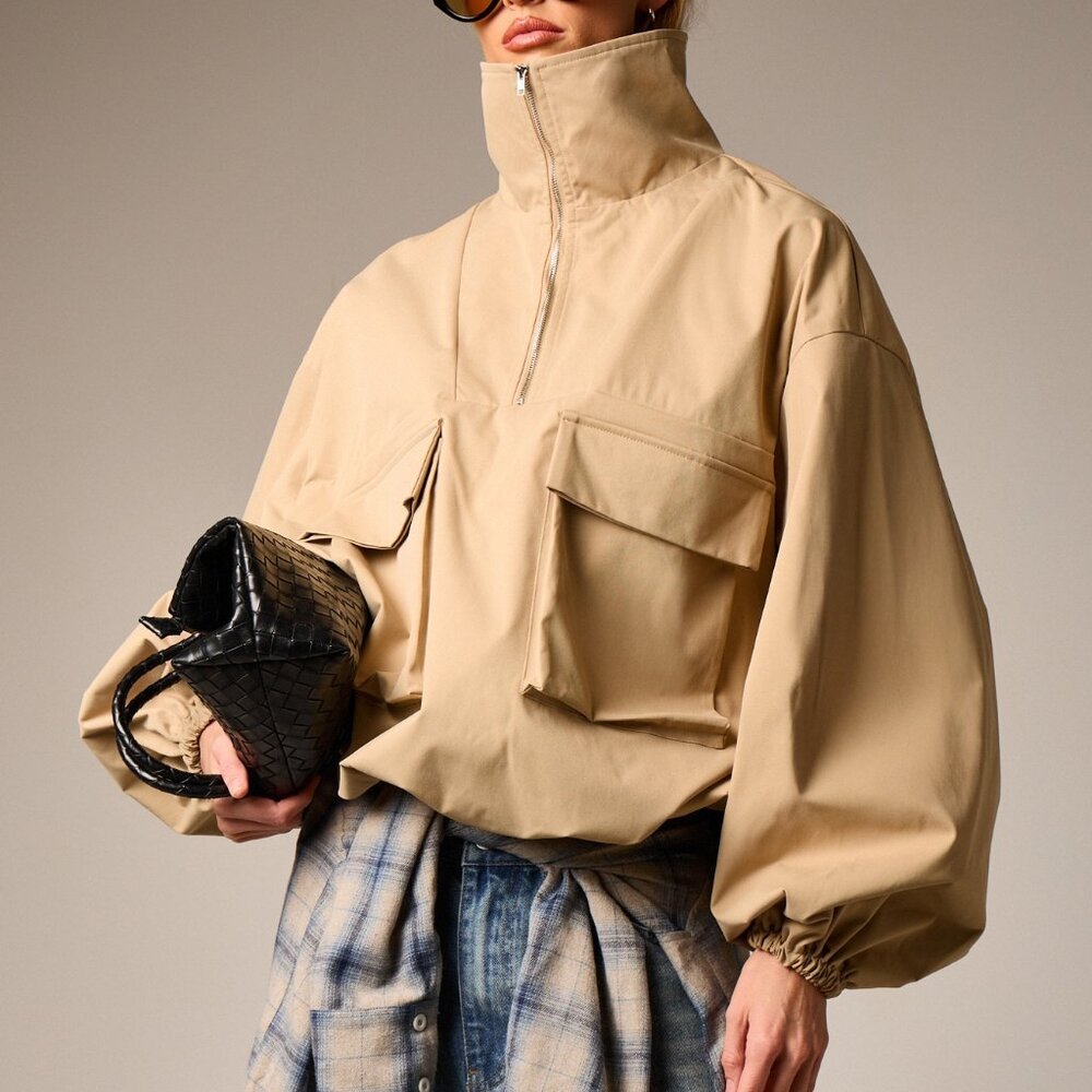 Khaki Casual Women's Lightweight Oversized Utility Jacket